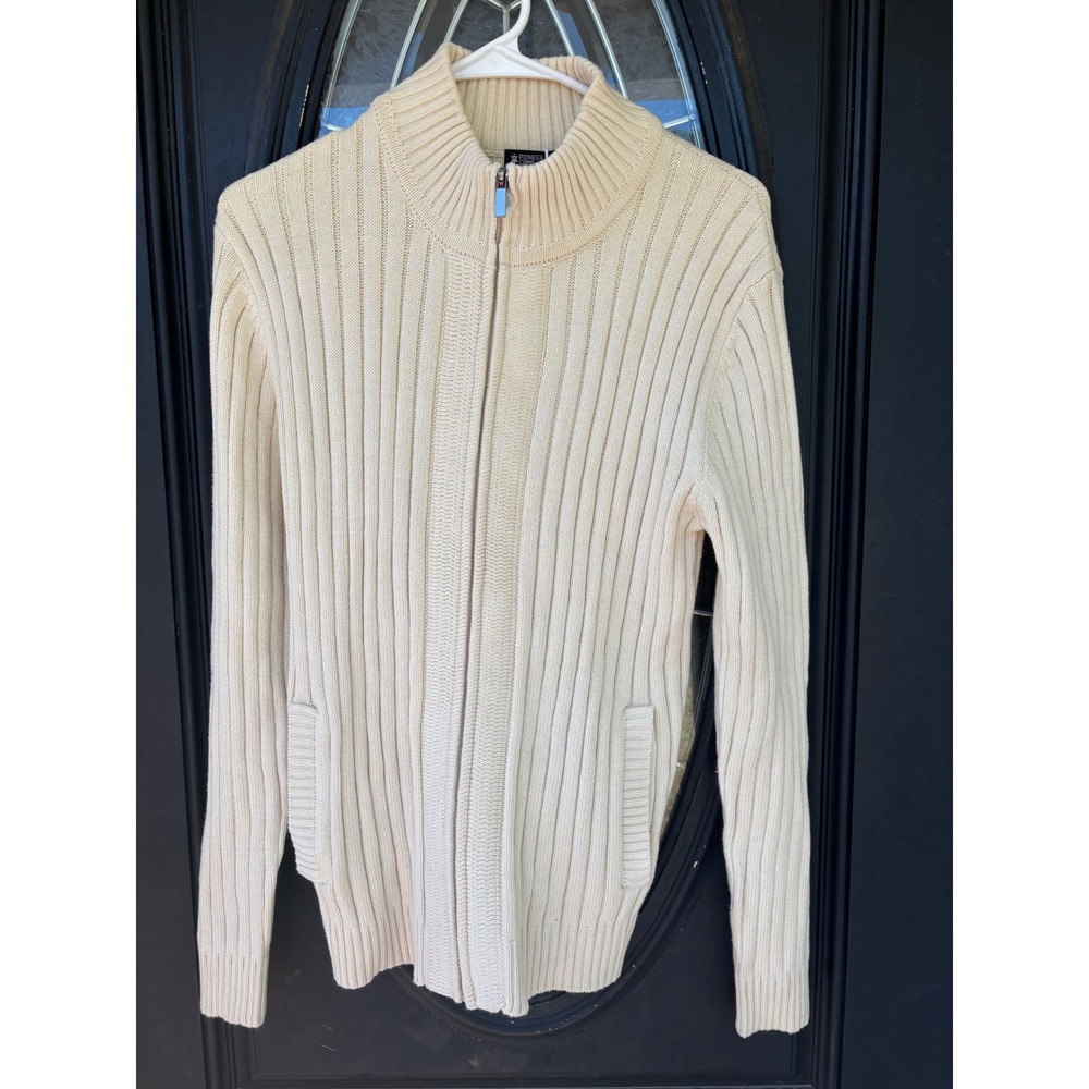 Pioneer Camp Mens Beige Ribbed Full Zip Mock Neck Sweater AMS566307Y Size S NEW - Picture 1 of 7